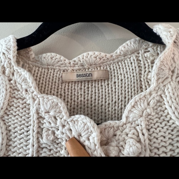Sessun Tesoro crewneck cotton cardigan- beige in small - Picture 2 of 3